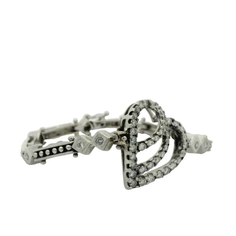 Vintage Heart Diamond Bracelet In 14K White Gold - 2
