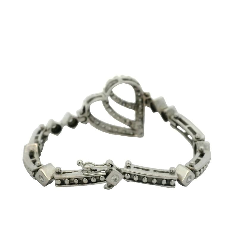 Vintage Heart Diamond Bracelet In 14K White Gold - 5