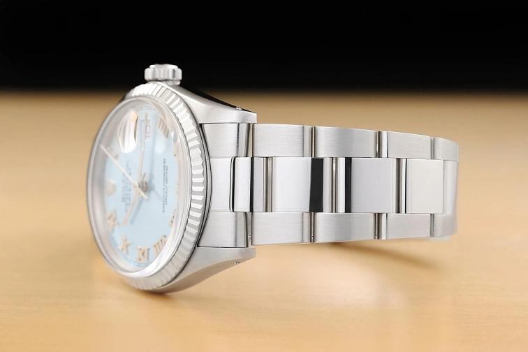 ROLEX MENS DATEJUST 16014 ICE BLUE ROMAN DIAL 18K WHITE GOLD STEEL OYSTER WATCH - 4