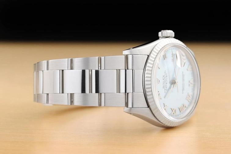 ROLEX MENS DATEJUST 16014 ICE BLUE ROMAN DIAL 18K WHITE GOLD STEEL OYSTER WATCH - 7