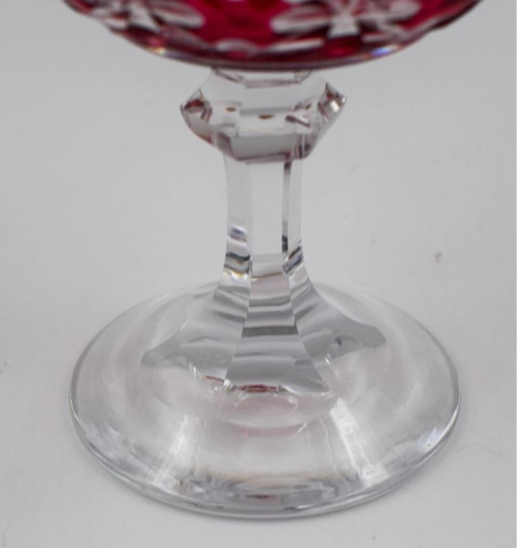 12 Val Saint Lambert Cranberry Cut to Clear Champagne Glasses/Coupes, Cathedral - 6