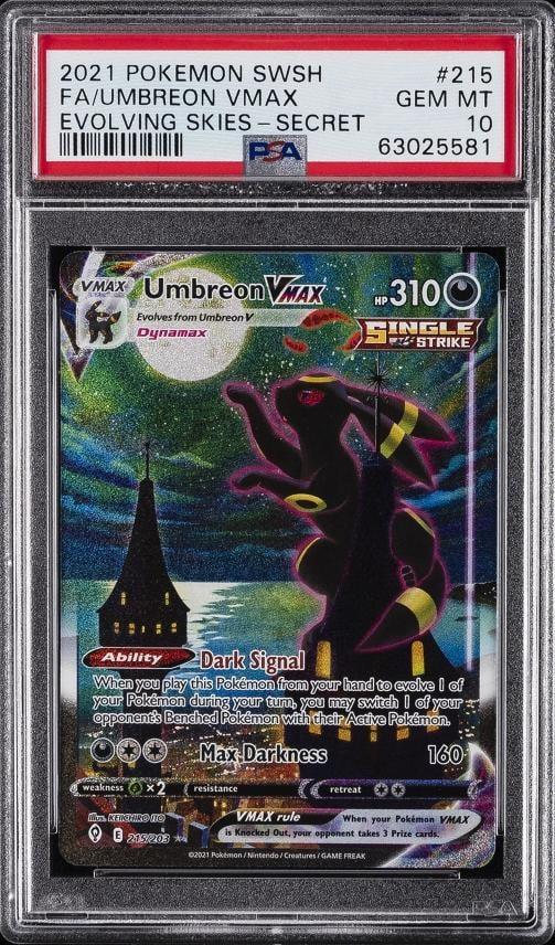 2021 POKEMON SWORD & SHIELD EVOLVING SKIES SECRET FULL ART/UMBREON VMAX PSA 10: Condition: Graded - PSA 10: Professionally graded ,Graded: Yes,Set: 2021 POKEMON SWORD & SHIELD EVOLVING SKIES,Game: Pokemon TCG,Character: FULL ART/UMBREON VMAX,Card Name: FULL ART/UMBREON