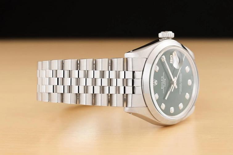 ROLEX OYSTER PERPETUAL DATE 1500 GREEN DIAMOND DIAL STAINLESS STEEL 34MM WATCH - 7