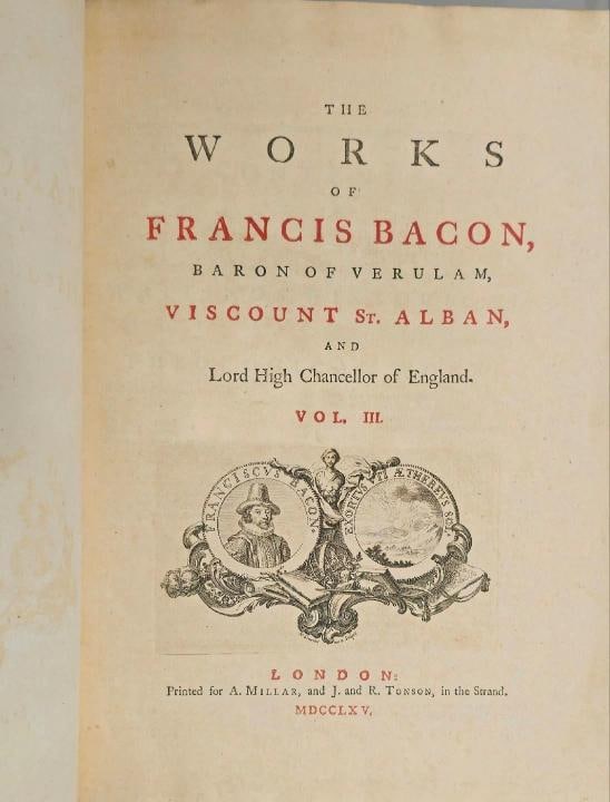 1765 Works of Francis Bacon Fine Leather Bindings Quarto 12" Tall Scarce Edition - 14