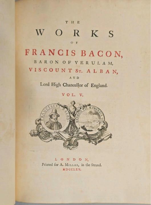 1765 Works of Francis Bacon Fine Leather Bindings Quarto 12" Tall Scarce Edition - 18