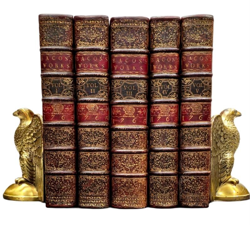 1765 Works of Francis Bacon Fine Leather Bindings Quarto 12" Tall Scarce Edition - 2
