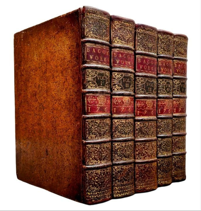 1765 Works of Francis Bacon Fine Leather Bindings Quarto 12" Tall Scarce Edition - 3