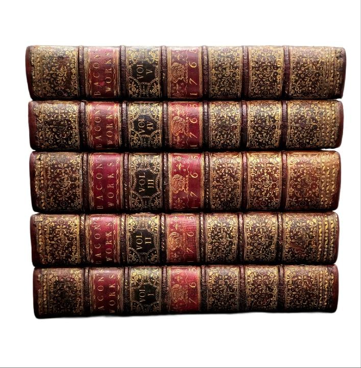 1765 Works of Francis Bacon Fine Leather Bindings Quarto 12" Tall Scarce Edition - 4