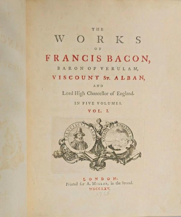 1765 Works of Francis Bacon Fine Leather Bindings Quarto 12" Tall Scarce Edition - 9