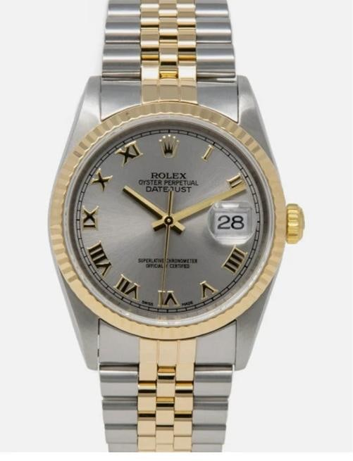 Rolex Datejust 16233 Jubilee 18k YG Two Tone Slate Dial Auto Men's Watch 36mm: Condition: Pre-owned - Good: This item has been gently used but is in good condition. It might have a few signs of wear, like light scratches or tarnishing. ,Brand: Rolex,Model: Rolex,WARRANTY: 1 Year