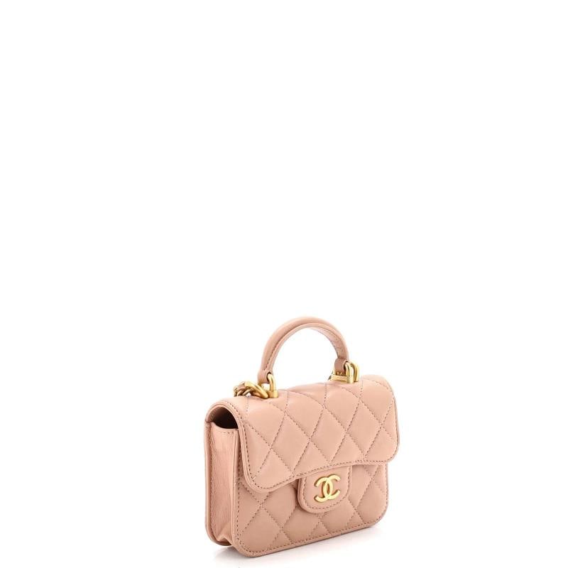 Chanel Top Handle Flap Coin Purse with Chain Quilted Lambskin - 3