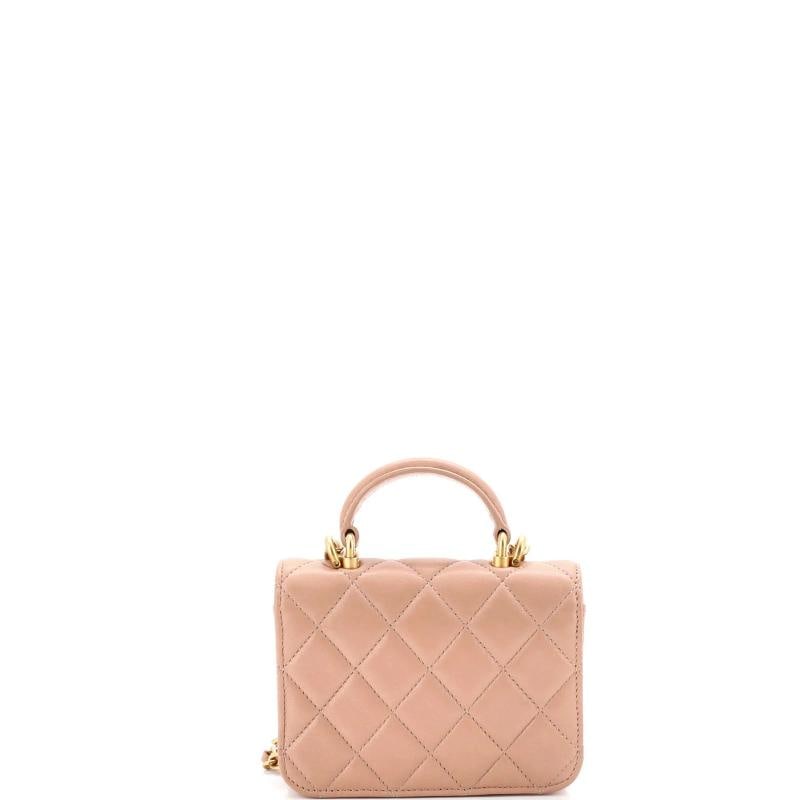 Chanel Top Handle Flap Coin Purse with Chain Quilted Lambskin - 4