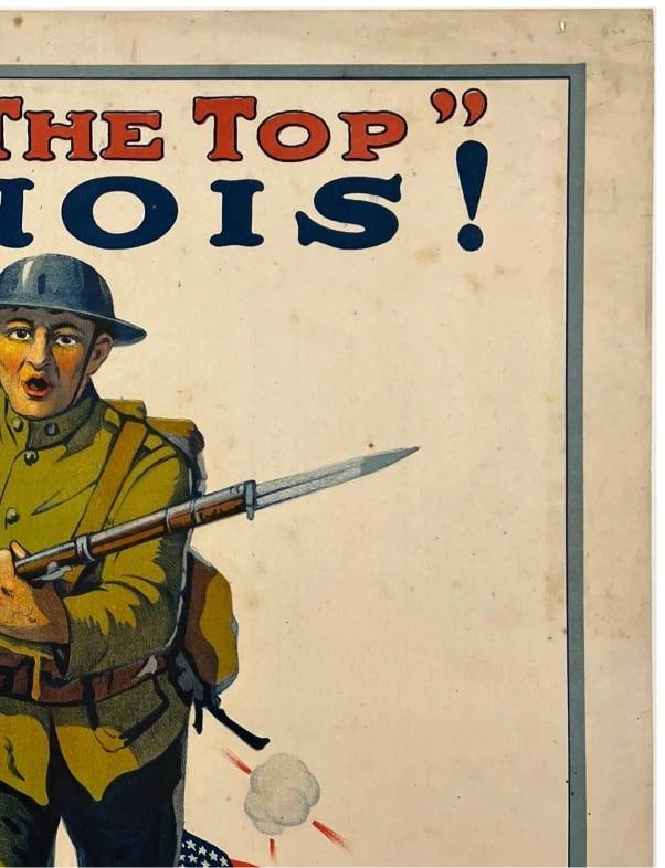 Original Vintage Poster OVER THE TOP ILLINOIS! BUY WAR STAMPS World War I WWI OL - 3