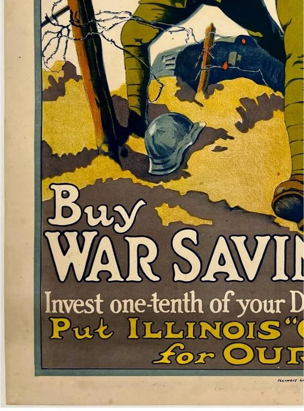 Original Vintage Poster OVER THE TOP ILLINOIS! BUY WAR STAMPS World War I WWI OL - 4