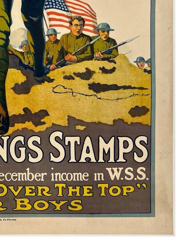 Original Vintage Poster OVER THE TOP ILLINOIS! BUY WAR STAMPS World War I WWI OL - 5