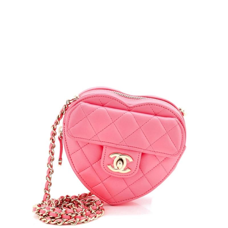 Chanel CC in Love Heart Clutch with Chain Quilted Lambskin: Accessories: Dust Bag, Authenticity Card Measurements: Height 5", Width 5", Depth 2", Strap Drop 23". Condition: Pre-owned - Excellent,Brand: Chanel,Exterior Material: Leather,Style: Cross Body Bags,E