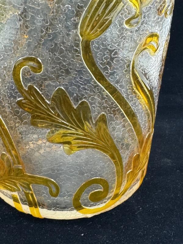 Signed Thomas Webb Cameo Fleur Glass Yellow Flowers Irises 8" Vase - 3