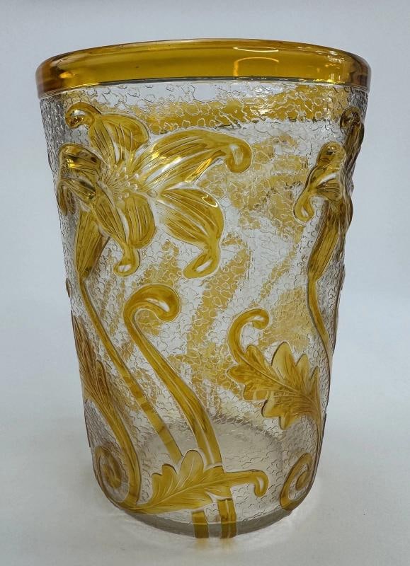 Signed Thomas Webb Cameo Fleur Glass Yellow Flowers Irises 8" Vase - 8