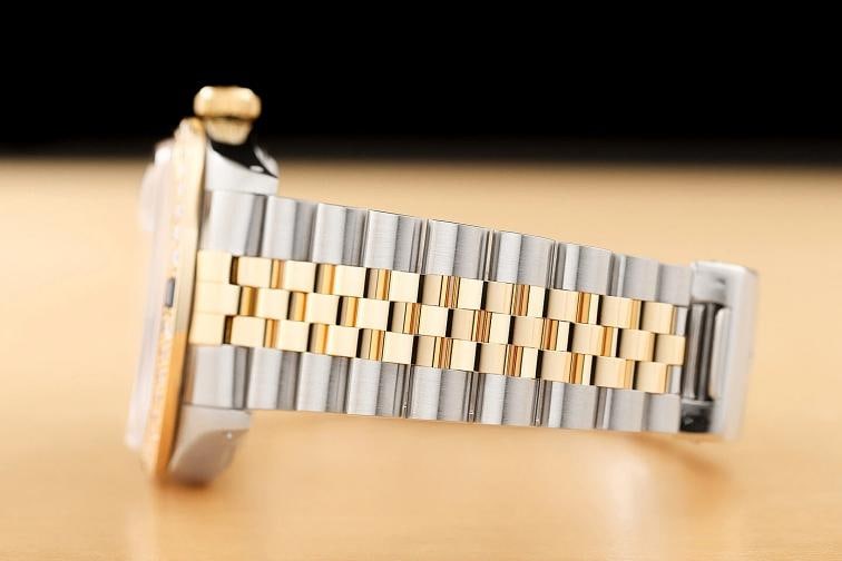 ROLEX MENS DATEJUST QUICKSET 18K YELLOW GOLD SAPPHIRE DIAMOND STEEL WATCH - 5