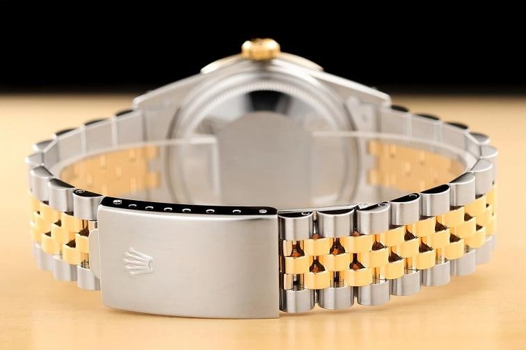 ROLEX MENS DATEJUST QUICKSET 18K YELLOW GOLD SAPPHIRE DIAMOND STEEL WATCH - 6