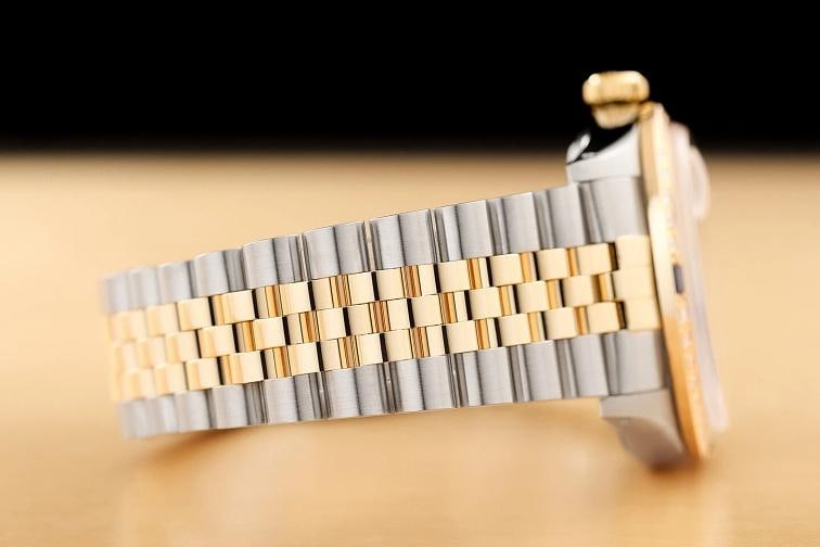 ROLEX MENS DATEJUST QUICKSET 18K YELLOW GOLD SAPPHIRE DIAMOND STEEL WATCH - 8