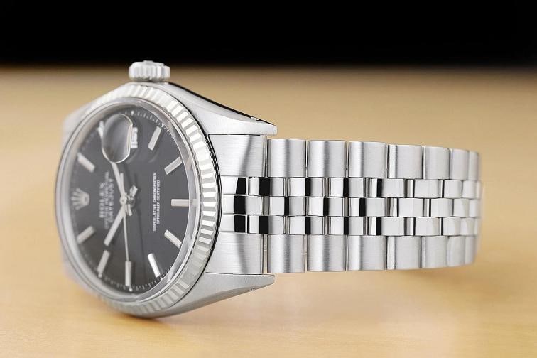 ROLEX MENS DATEJUST 18K WHITE GOLD BEZEL STAINLESS STEEL BLACK DIAL 36MM WATCH - 4