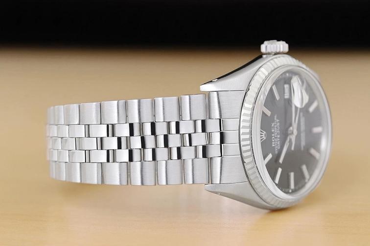 ROLEX MENS DATEJUST 18K WHITE GOLD BEZEL STAINLESS STEEL BLACK DIAL 36MM WATCH - 7