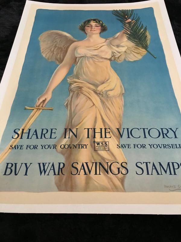 " SHARE IN THE VICTORY " BUY WAR SAVINGS STAMPS WWI Poster Haskell Coffin NM - 5