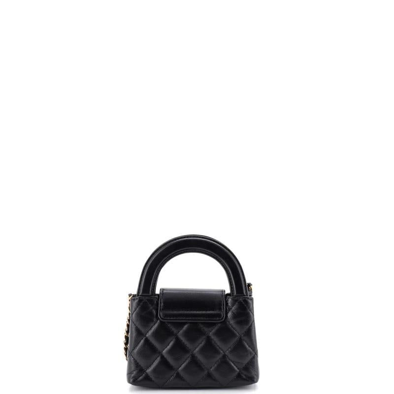 Chanel Kelly Top Handle Shopping Bag Quilted Shiny Aged Calfskin Nano - 3