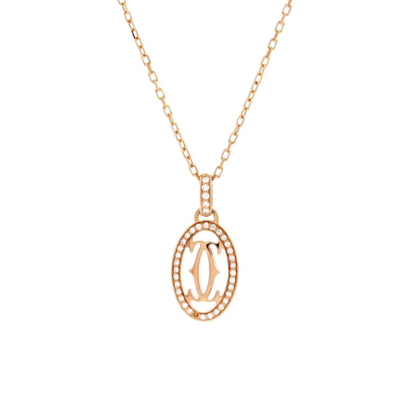 Cartier Double C de Cartier Pendant Necklace 18K Rose Gold and Diamonds: Measurements: Length: 15.25 - 16.5 ", Pendant Length: 11.05 mm, Pendant Width: 43.50 mm . Condition: Pre-owned - Good,Brand: Cartier,Main Stone: Diamond,Metal: 18K Rose Gold,Metal Purity: 18K,Style: