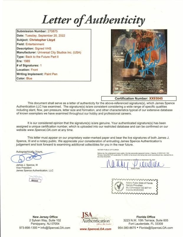 Christopher Lloyd Autographed SEALED Back to Future II VHS Tape 1989 JSA COA - 2