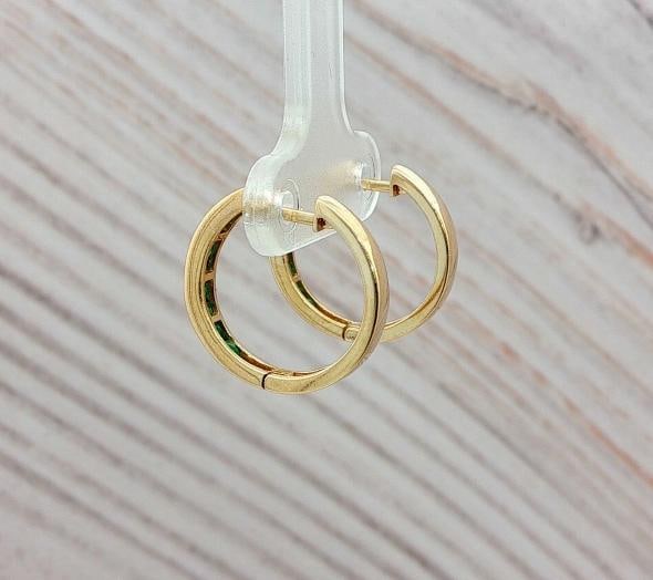 Emerald Gold Hoop Earrings In 14k Yellow Gold. - 3