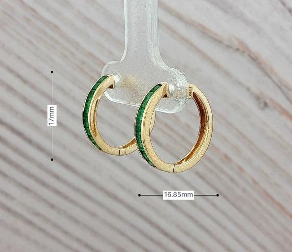 Emerald Gold Hoop Earrings In 14k Yellow Gold. - 5