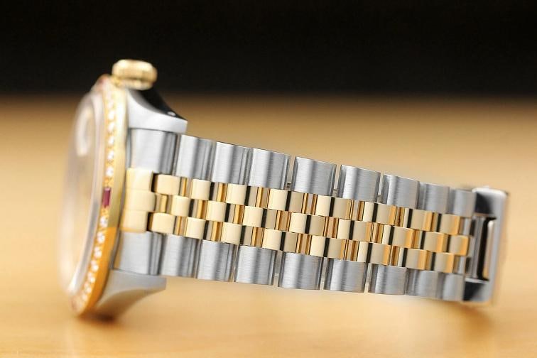 MENS ROLEX DATEJUST 16233 CHAMPAGNE FACTORY DIAL 18K GOLD DIAMOND RUBY SS WATCH - 5