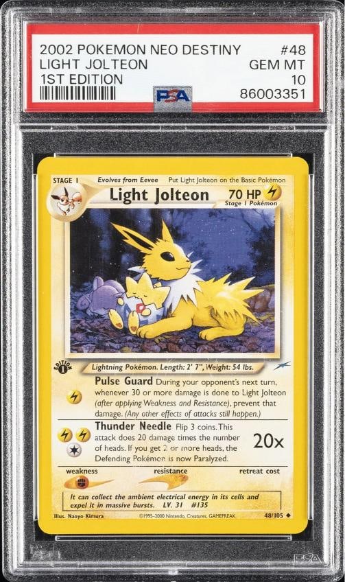 2002 POKEMON NEO DESTINY 1ST ED #48 LIGHT JOLTEON PSA 10: Condition: Graded - PSA 10: Professionally graded ,Graded: Yes,Set: 2002 POKEMON NEO DESTINY,Game: Pokemon TCG,Character: LIGHT JOLTEON,Card Name: LIGHT JOLTEON,Grade: 10,Professional Grader: Professi