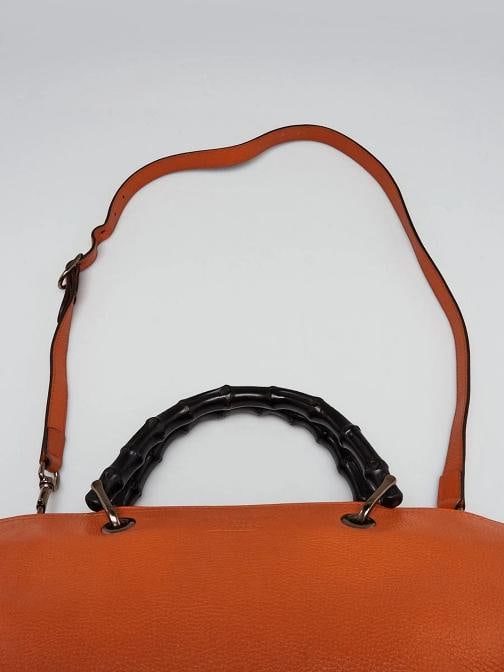 Gucci Orange Pebbled Leather Medium Bamboo Shopper Tote Bag - 10