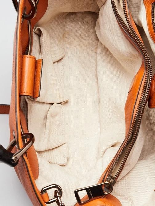 Gucci Orange Pebbled Leather Medium Bamboo Shopper Tote Bag - 12