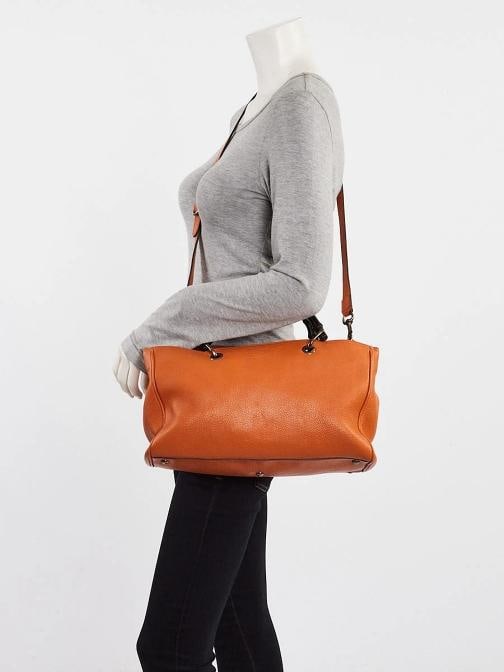 Gucci Orange Pebbled Leather Medium Bamboo Shopper Tote Bag - 2