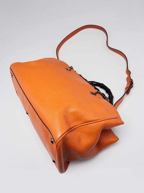 Gucci Orange Pebbled Leather Medium Bamboo Shopper Tote Bag - 3