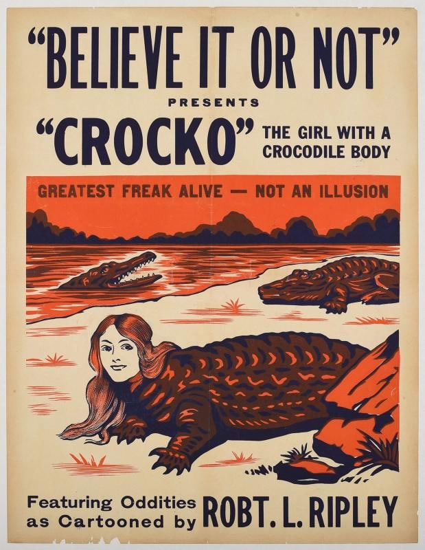 1930s Ripley's Crocko Sideshow Poster: Original Linen-Backed Oddities Art - 2