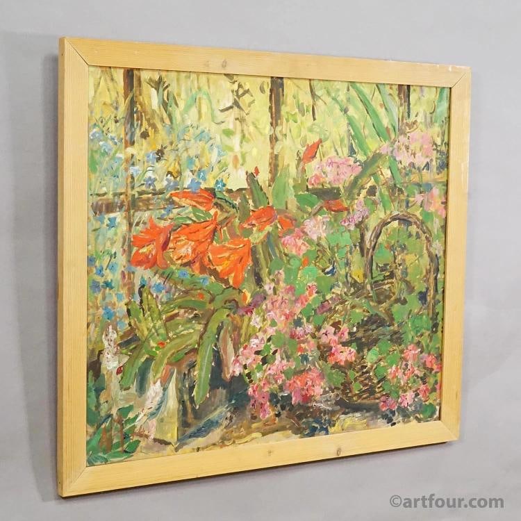 Alexander Michael Oil Painting of a Flowering Cactus, Germany 1974 - 2