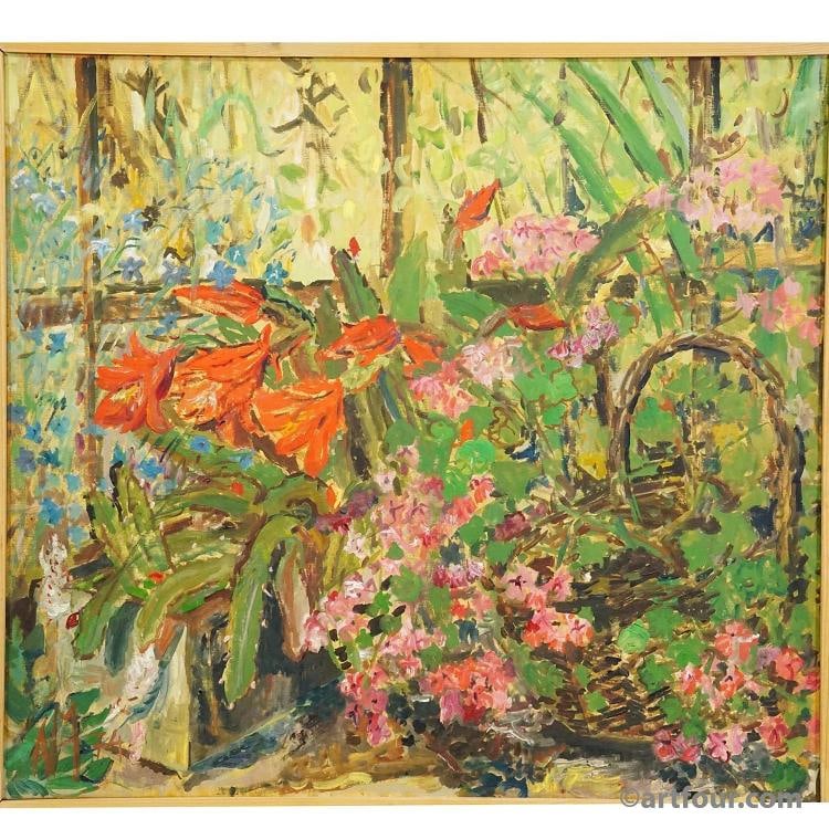 Alexander Michael Oil Painting of a Flowering Cactus, Germany 1974 - 3