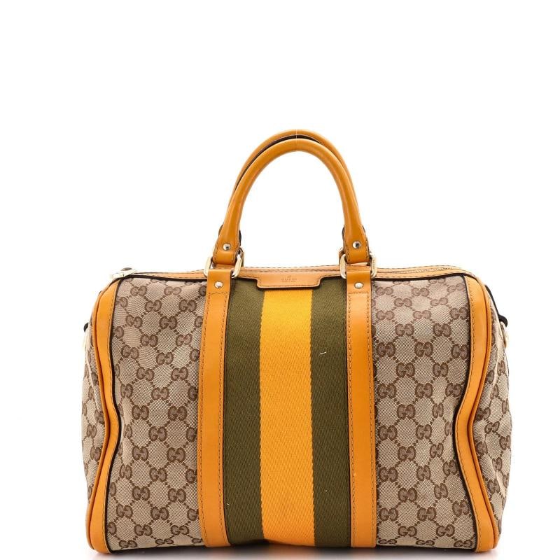 Gucci Vintage Web Boston Bag GG Canvas Medium: Condition: Pre-owned - Good,Brand: Gucci,Exterior Material: Canvas Plain, Leather,Style: Satchels,Exterior Color: Yellow,Department: Women,Size: Medium Condition: Good. Exterior: creases, corner