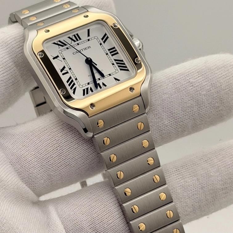 2025 Cartier Santos Medium W2SA0016 35mm Silver Dial 18k Gold Steel Box Paper - 5