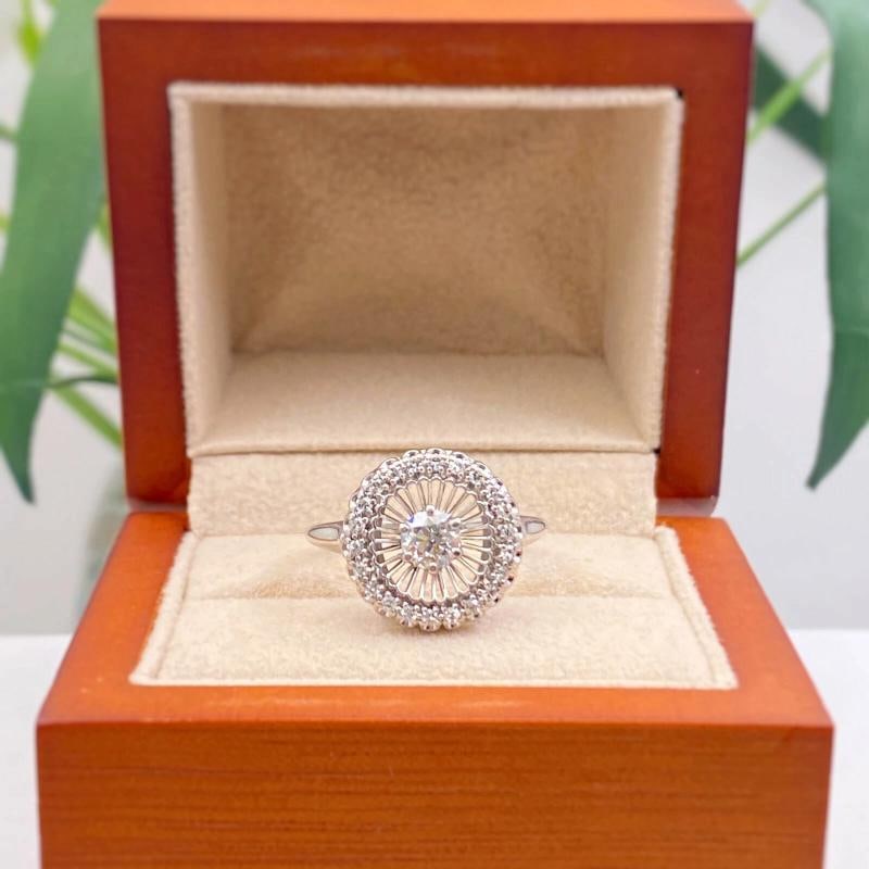 Antique Art Deco Old European Diamond Halo Ring 18K White Gold - 10