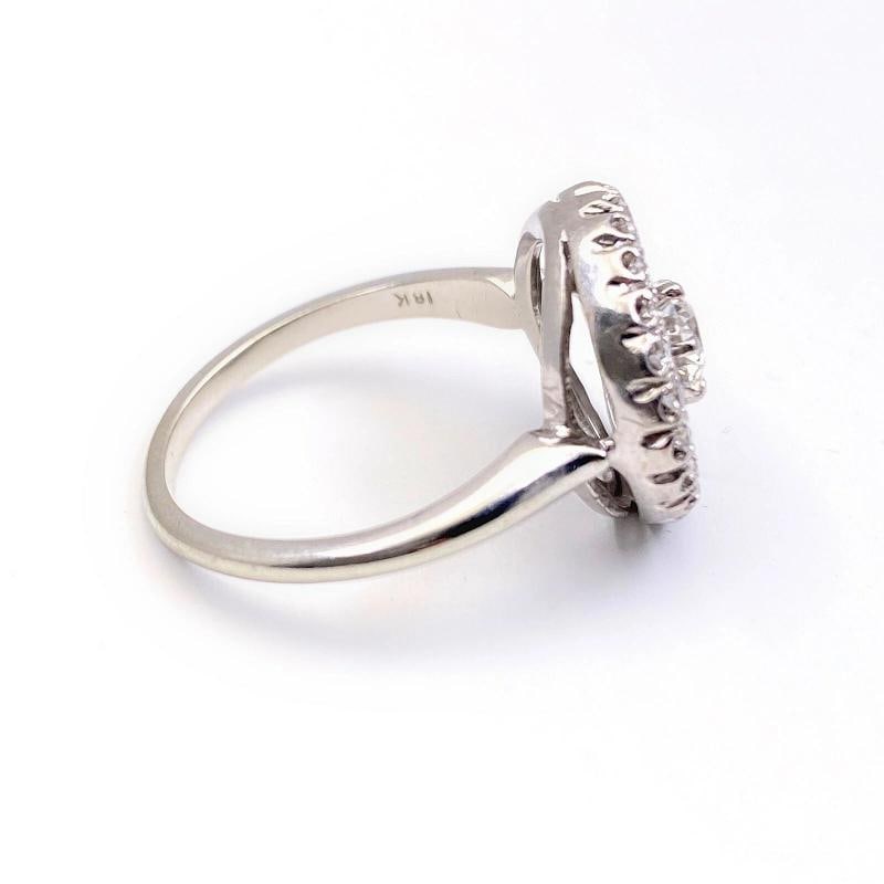 Antique Art Deco Old European Diamond Halo Ring 18K White Gold - 11