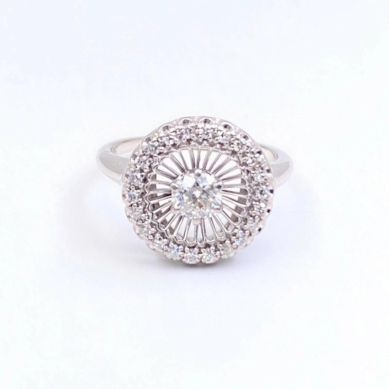 Antique Art Deco Old European Diamond Halo Ring 18K White Gold - 12