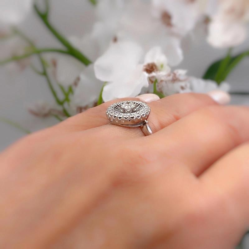 Antique Art Deco Old European Diamond Halo Ring 18K White Gold - 4