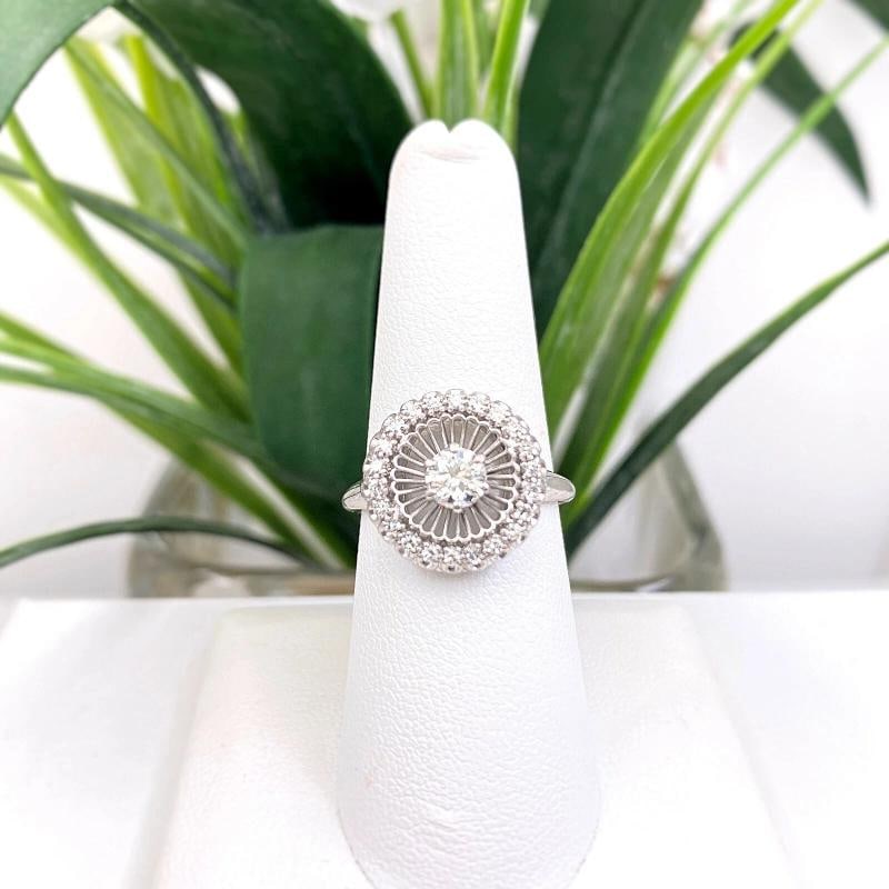 Antique Art Deco Old European Diamond Halo Ring 18K White Gold - 5