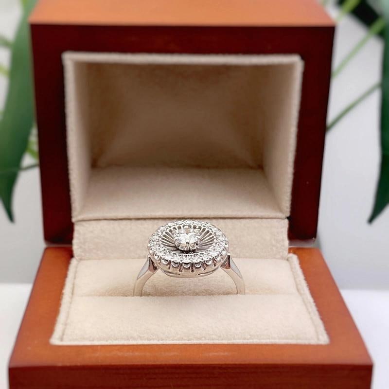 Antique Art Deco Old European Diamond Halo Ring 18K White Gold - 8